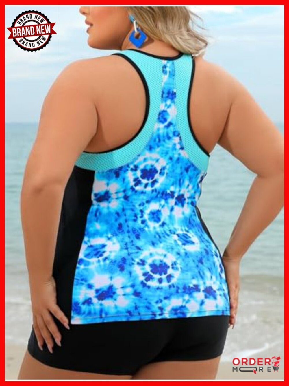 Plus Size Tankini Swim Top Tummy Control Zippered Racerback - Picture 2 of 6